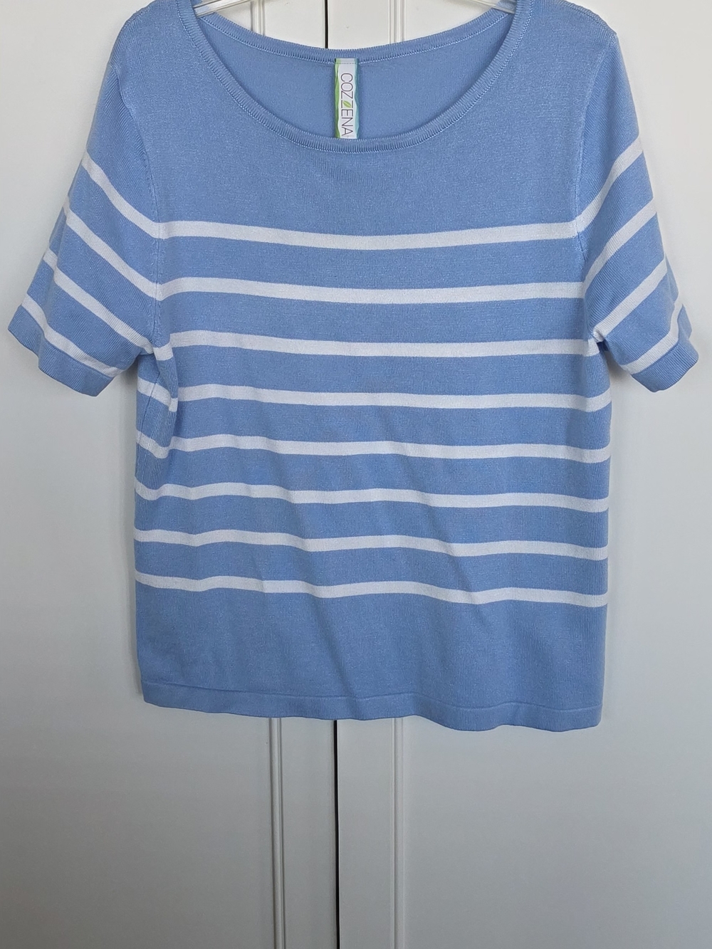 Cozzena Catalina Light Blue & White Striped Knit Shell